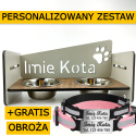 Stojak z miskami dla KOTA GRATIS PERSONALIZACJA + OBROŻA