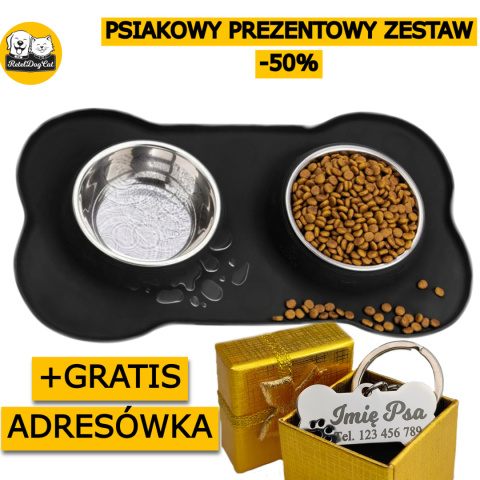 Zestaw antypoślizgowych podwójnych misek + ADRESÓWKA